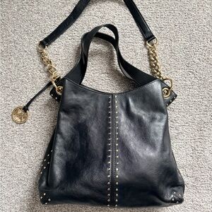 Michael Kors Black Shoulder Bag with Gold Accents
